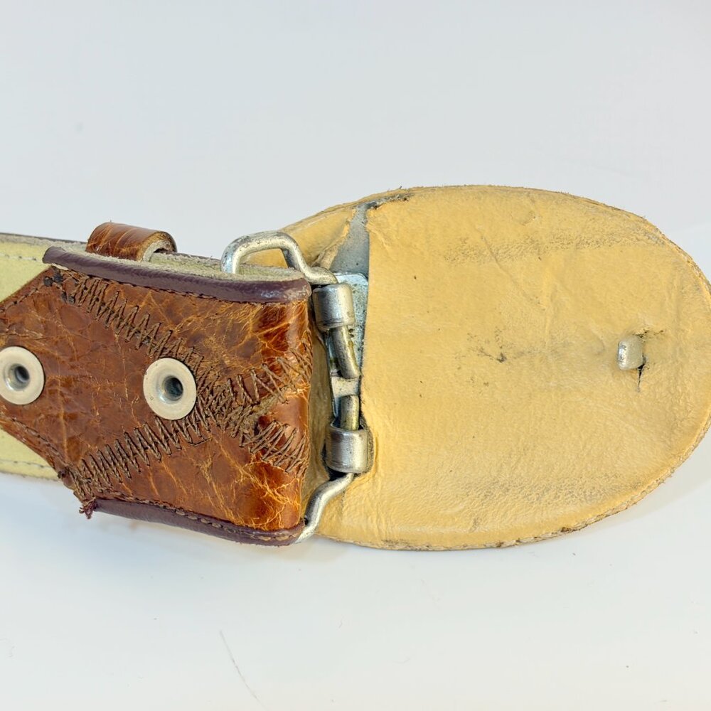 Genuine Sea Turtle Patchwork Western Belt Size 38 Butterscotch Peanut Brittle - Picture 9 of 9